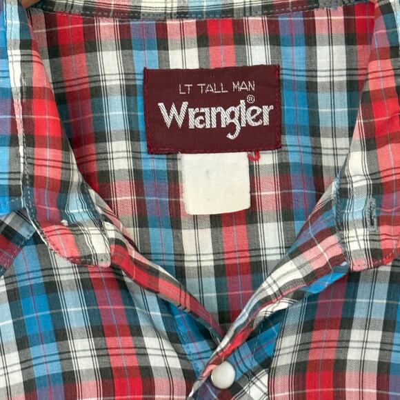 Vintage Wrangler Plaid Button Front Shirt Sz Lrg Tall Western Cowboy Ranch Style - Picture 8 of 10